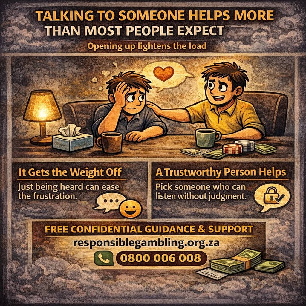What to do after losing a bet infographic showing why talking to someone helps and how bettors can deal with losses by opening up