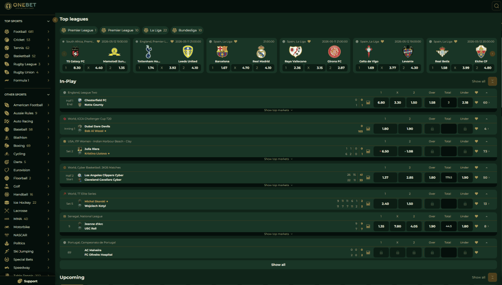 onebet south africa review available sports example