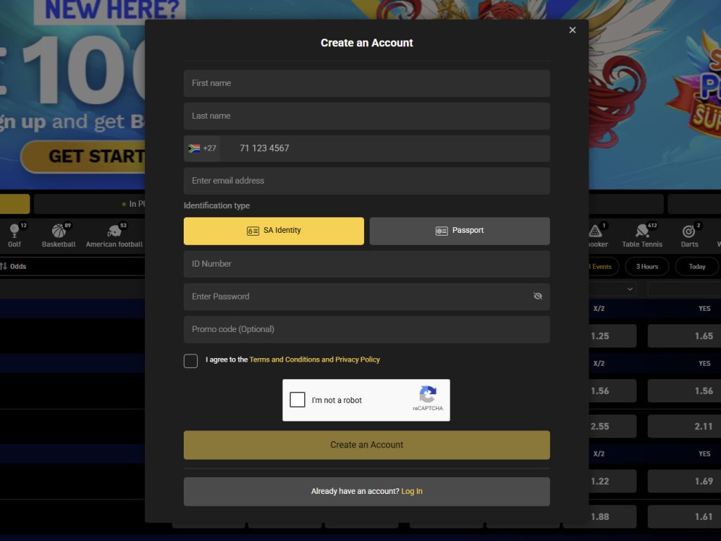 betXchange registration form example