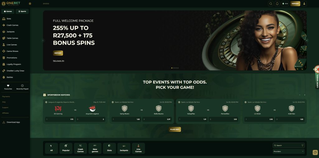 onebet south africa review  desktop user experience example