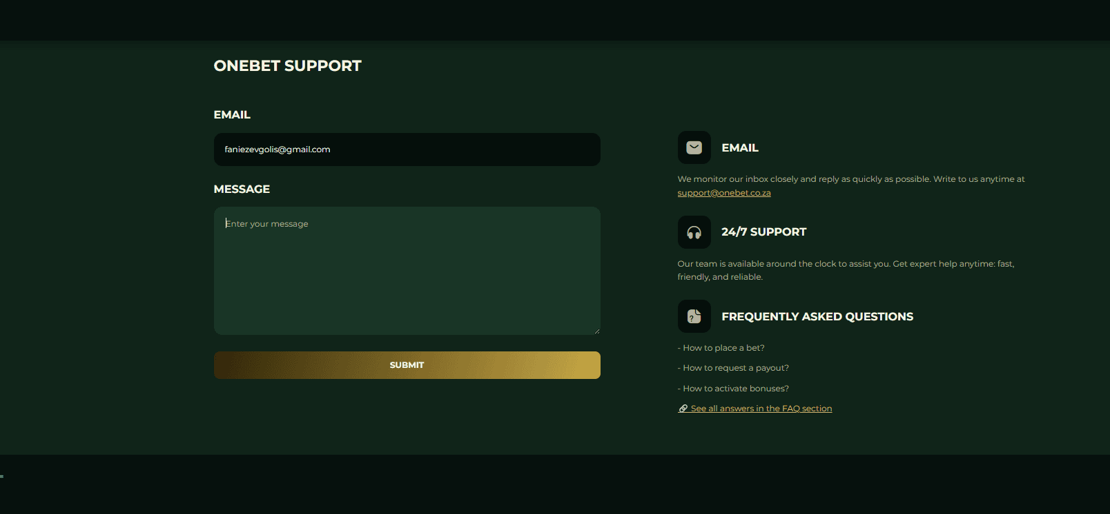 onebet south africa review  user support example