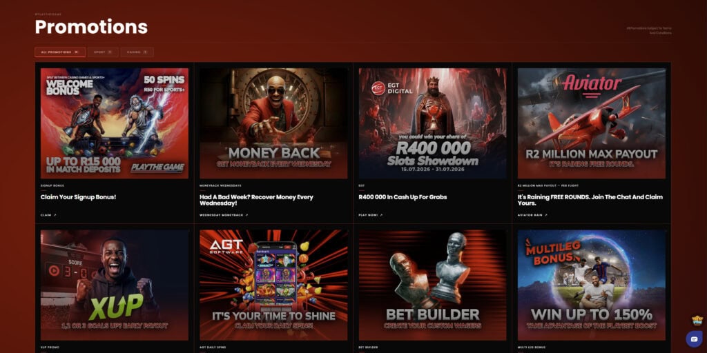 Playbet bonus south africa promotions page preview
