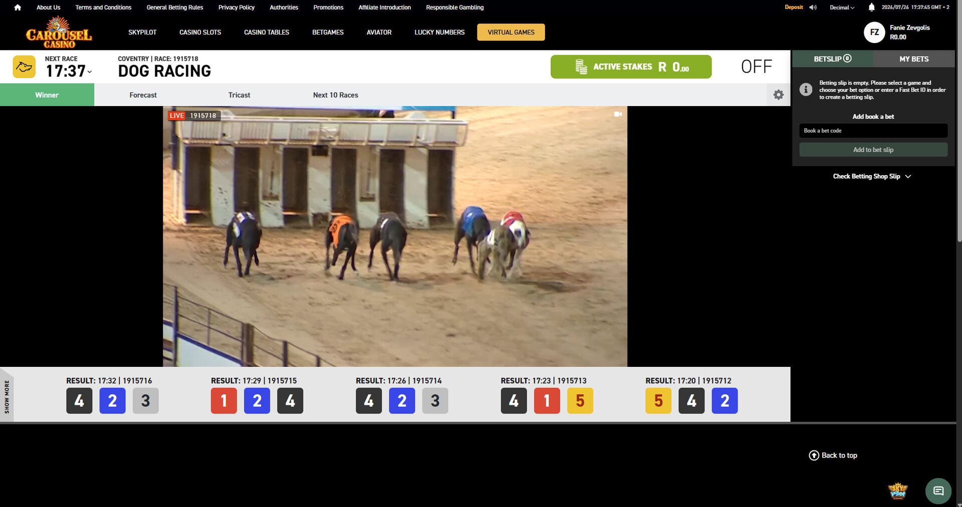 Carousel South Africa review dog racing preview