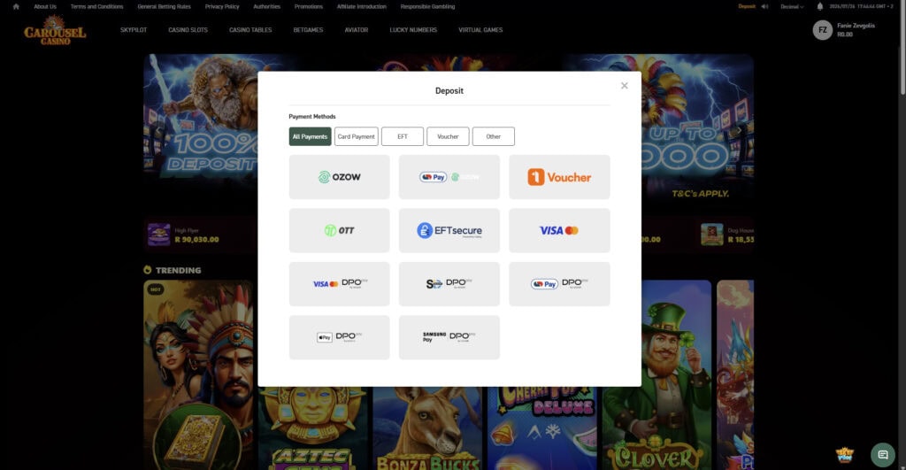 Carousel South Africa payment methods preview