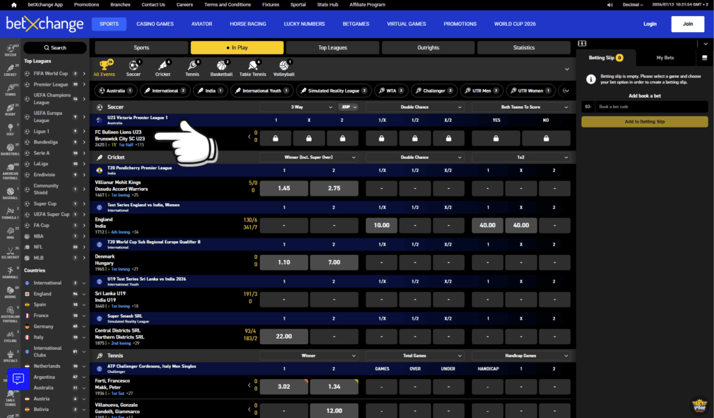 how to place a live bet step 2 select a live event