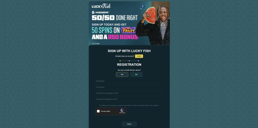 LuckySish South Africa review registration form preview