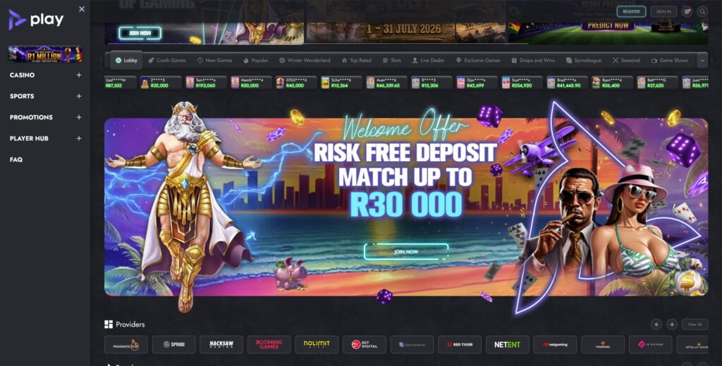 Playcoza South Africa review home page showcase
