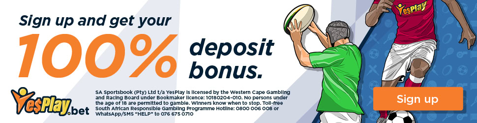 YesPlay South Africa banner ad with 100% deposit