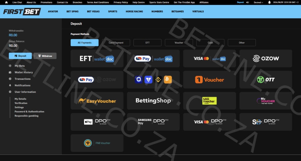 FirstBet South Africa Deposit Methods preview 