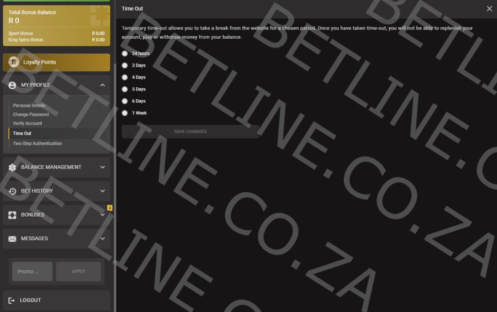 KingBets South Africa responsible gambling controls