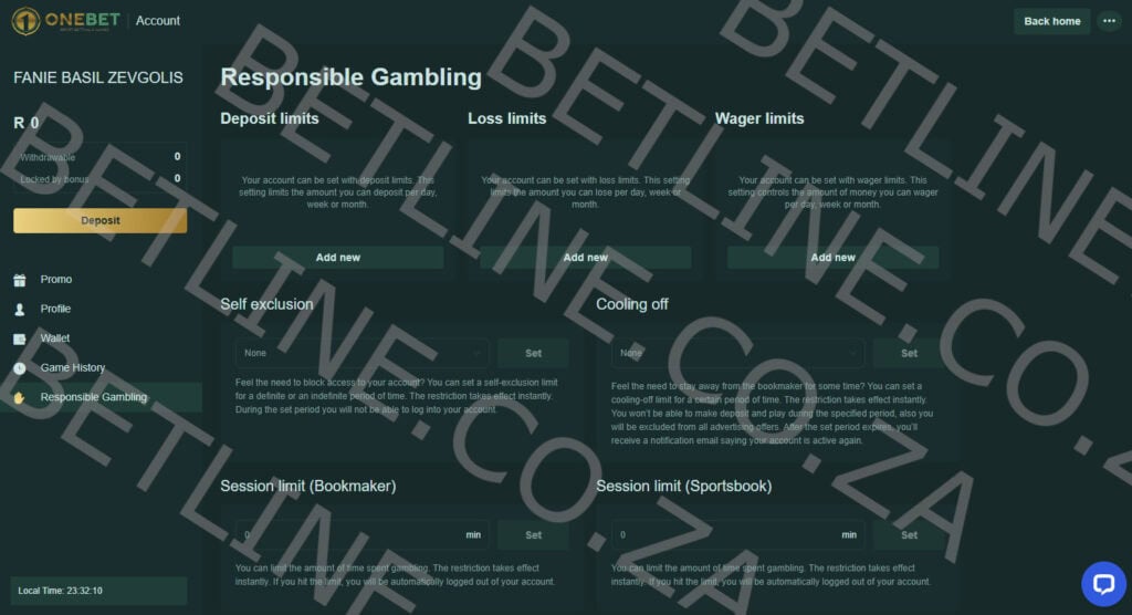 OneBet South Africa responsible gambling controls preview