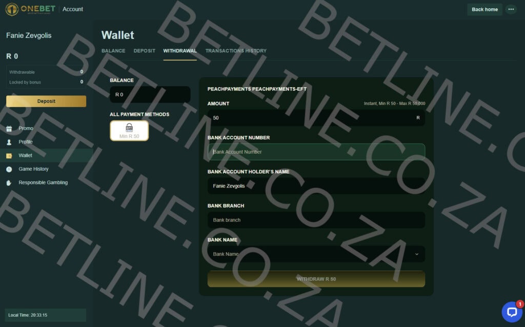 OneBet South Africa withdrawal methods preview