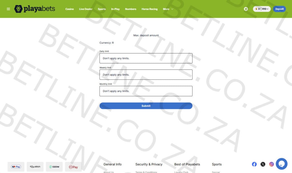 Playa Bets South Africa deposit limit controls preview