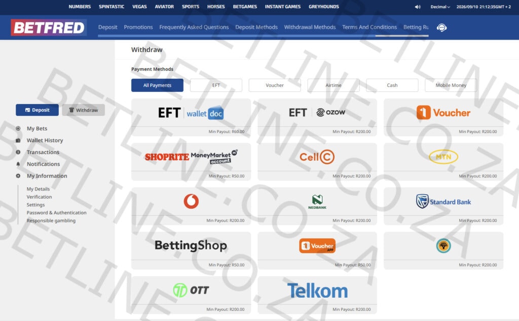 Betfred South Africa withdrawal methods preview