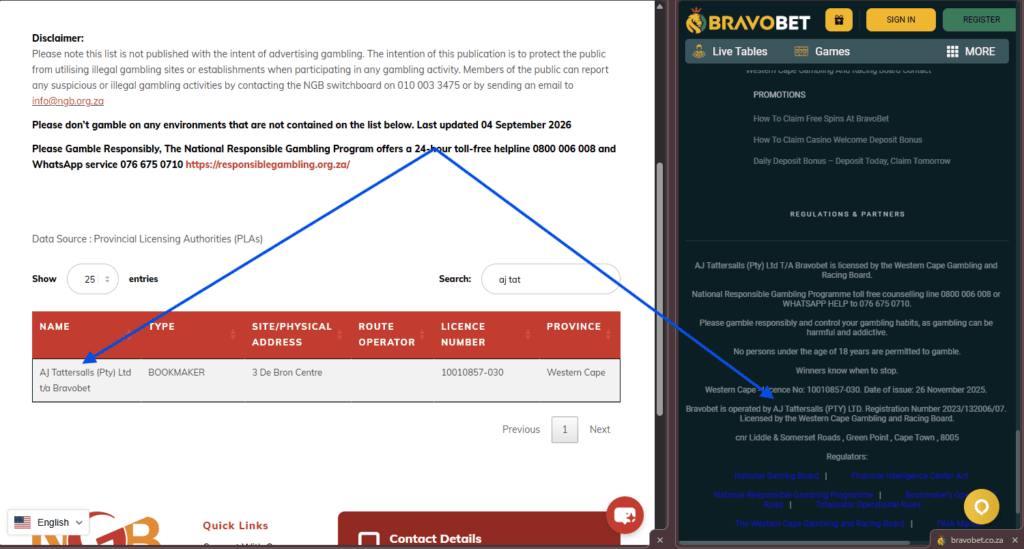 image for step on comparing the betting site company name showing how to compare on the ngb verified operators portal