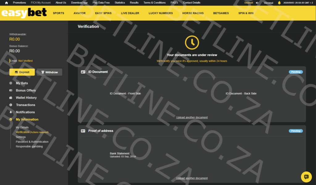 easybet-south-africa-fica-verification-ud Easybet South Africa FICA verification account management preview