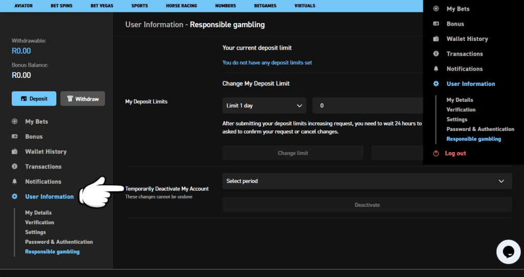 responsible gambling controls temporary account deactivation