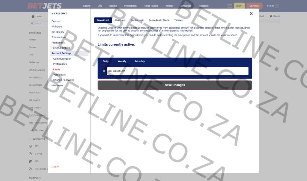 BetJets South Africa responsible gambling controls preview