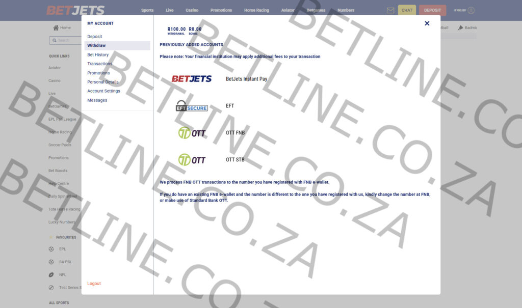 BetJets South Africa withdrawal methods preview