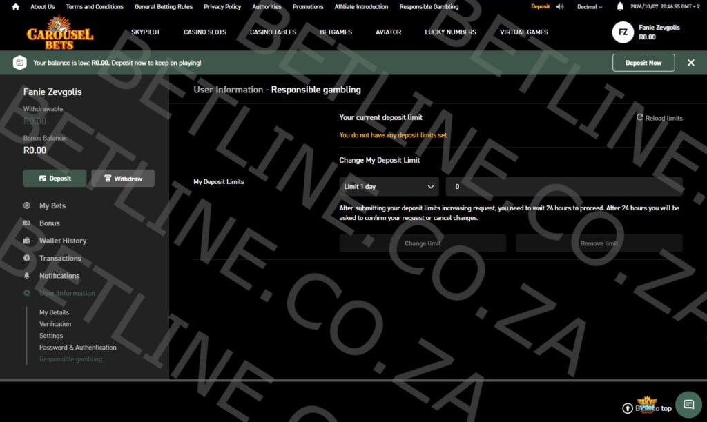 Carousel South Africa responsible gambling controls preview