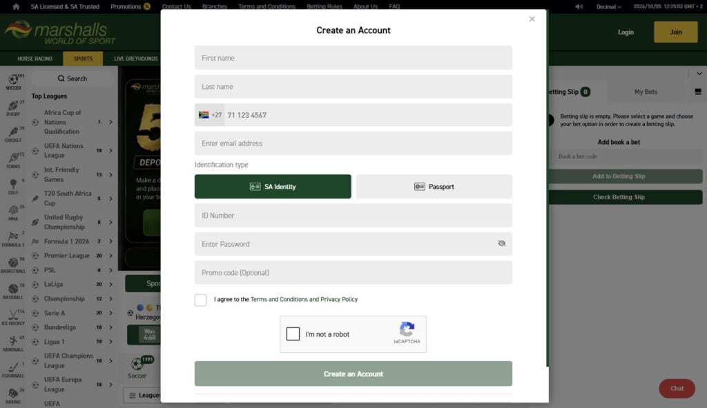 Marshalls world of sport registration form preview
